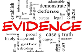 Image is of a word cloud highlighting evidence, proof, and testimony concepts used in DV cases in Lebanon